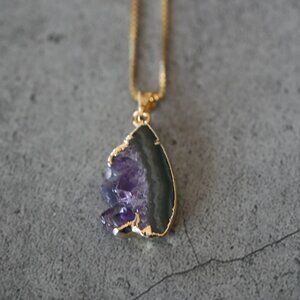 Amethyst Slab Crystal Necklace .925 Gold Plated